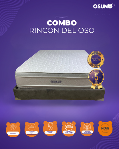 COMBO RINCON DEL OSO OSUNO | BASE CAMA + DOBLE PILLOW ORTOPEDICO