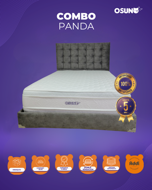 Combo Panda Osuno | Base Cama + Espaldar + Colchón Doble Pillow